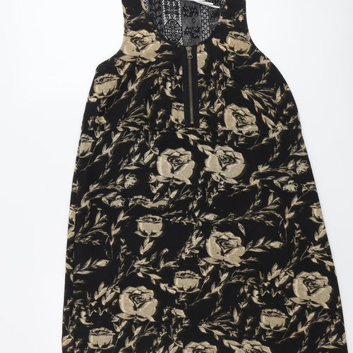 Kimchi Blue Womens Black Floral Polyester A-Line Size M Round Neck Zip - Lace Details