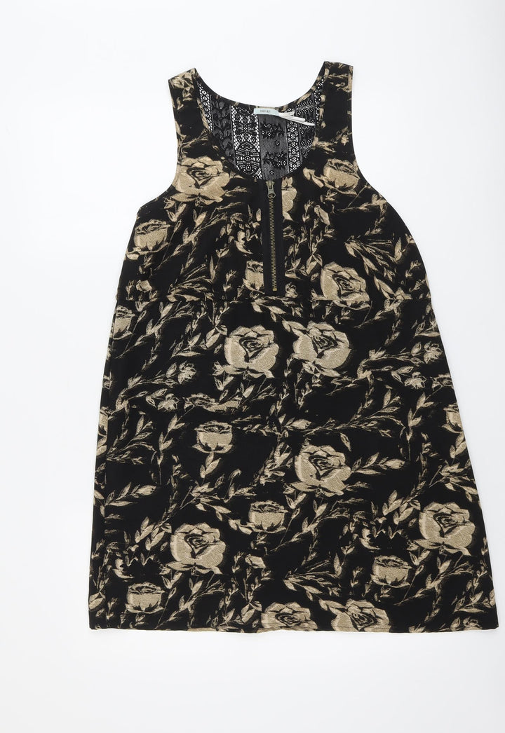 Kimchi Blue Womens Black Floral Polyester A-Line Size M Round Neck Zip - Lace Details
