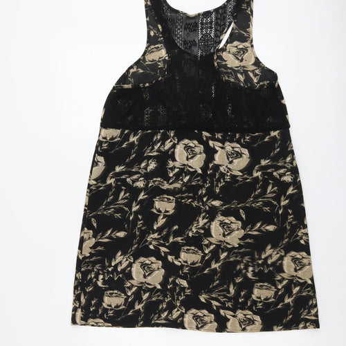 Kimchi Blue Womens Black Floral Polyester A-Line Size M Round Neck Zip - Lace Details