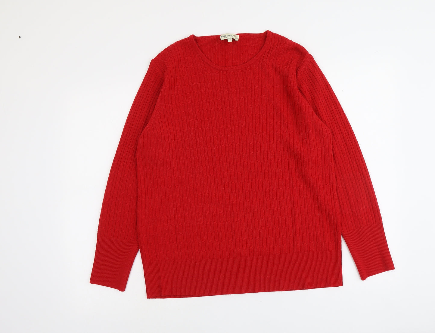 First Avenue Womens Red Round Neck Acrylic Pullover Jumper Size XL