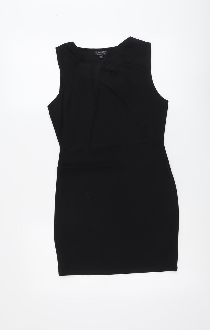 Topshop Womens Black Viscose Shift Size 10 Round Neck Pullover
