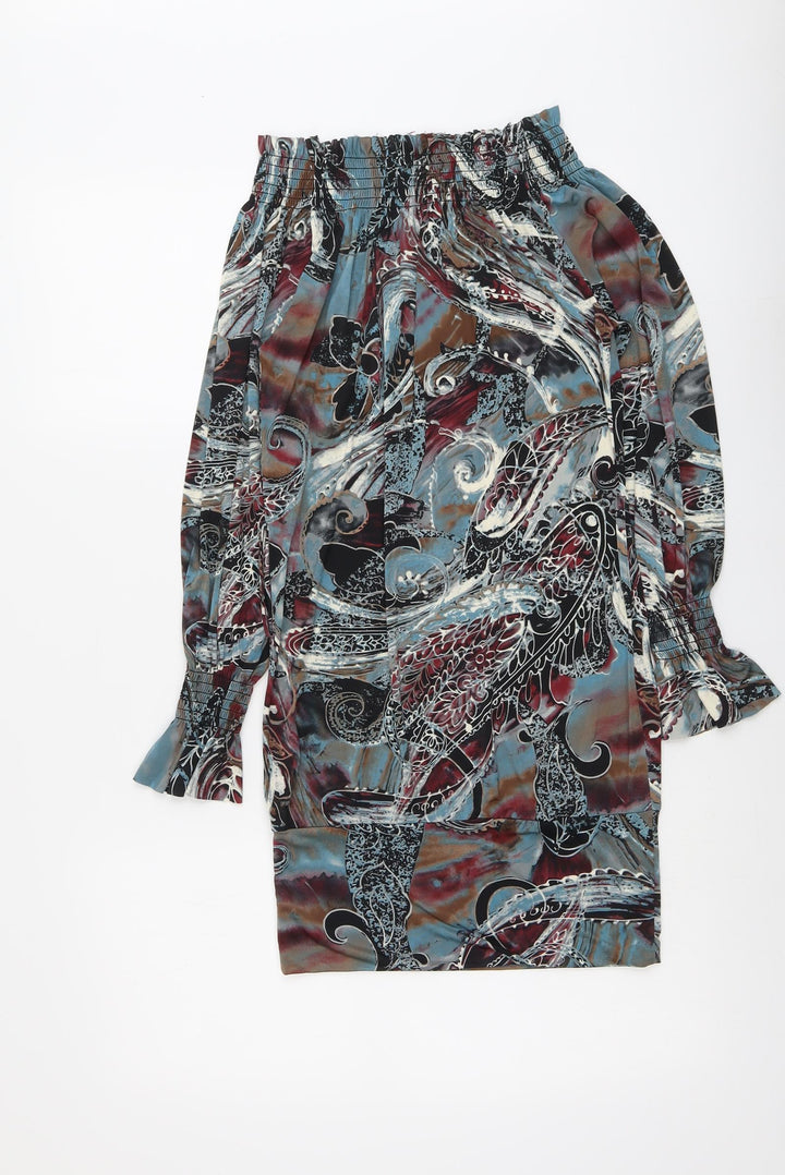 AX Paris Womens Multicoloured Geometric Polyester Shift Size 10 Off the Shoulder Pullover
