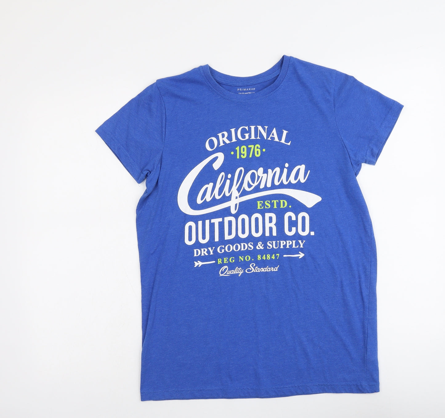 Primark Boys Blue Cotton Basic T-Shirt Size 13-14 Years Round Neck Pullover - California