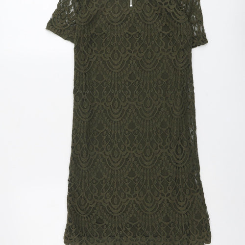 H&M Womens Green Geometric Cotton Shift Size 8 Round Neck Zip