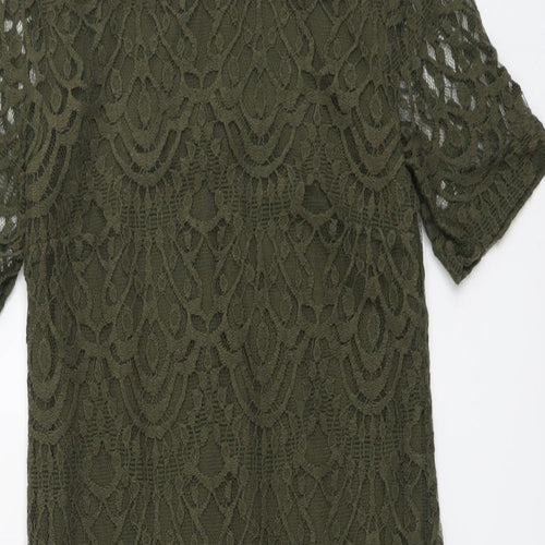 H&M Womens Green Geometric Cotton Shift Size 8 Round Neck Zip