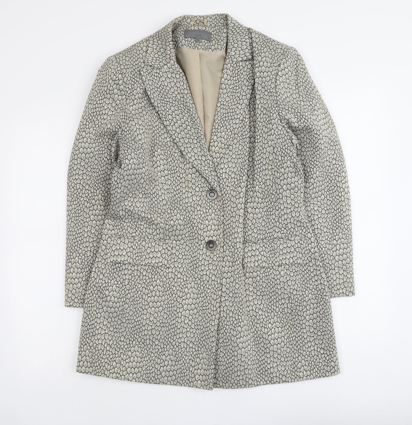 Outline Womens Beige Animal Print Viscose Jacket Blazer Size 14 - Longline
