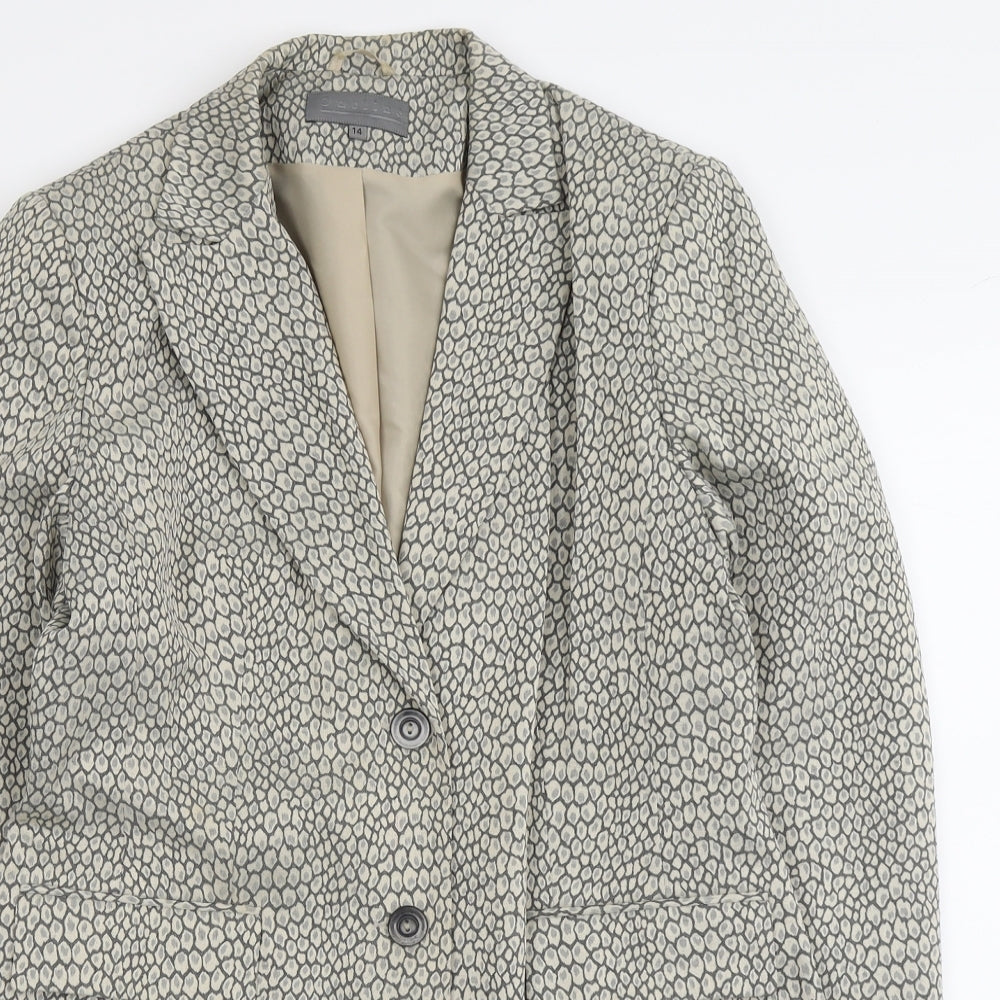 Outline Womens Beige Animal Print Viscose Jacket Blazer Size 14 - Longline