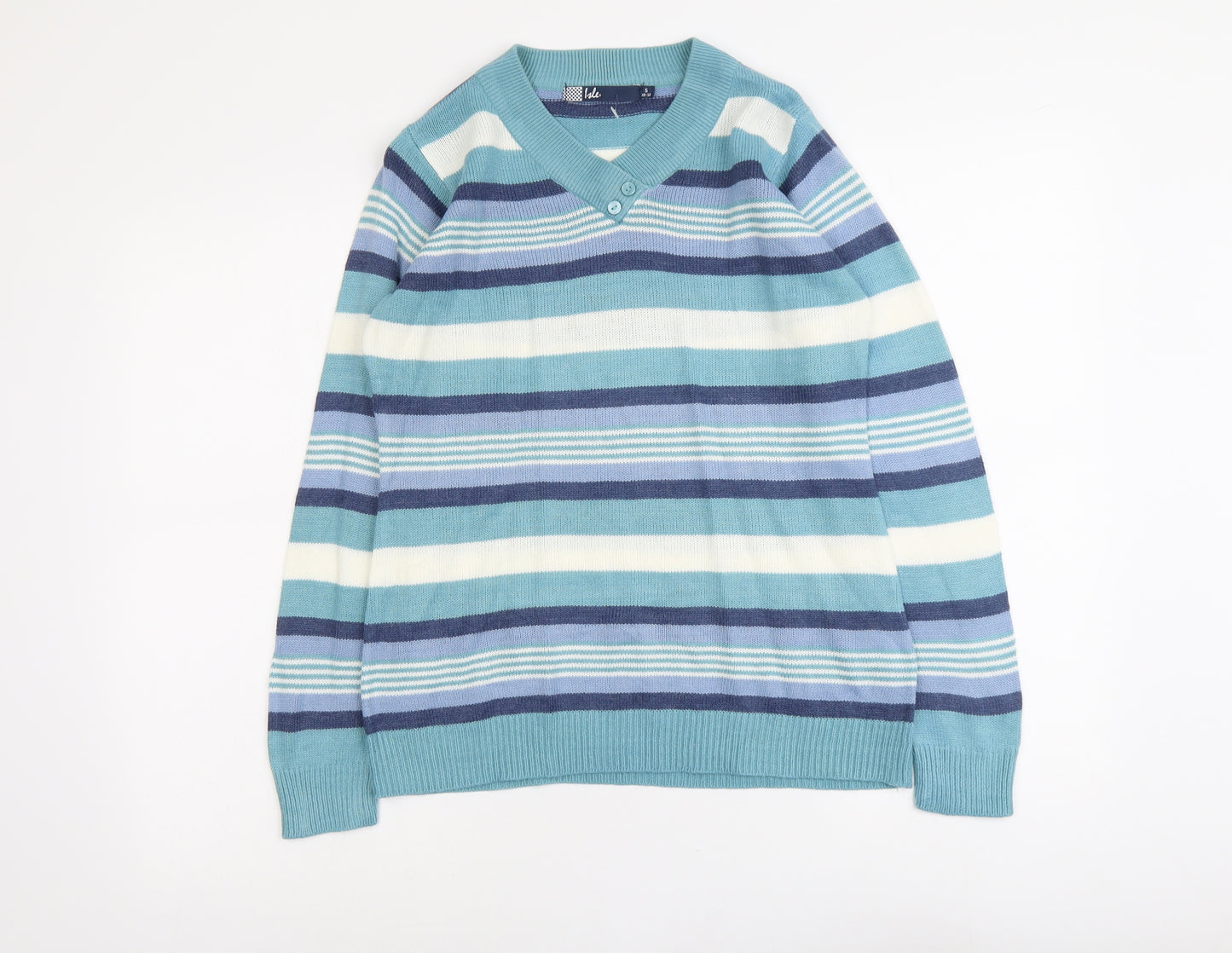 EWM Womens Multicoloured V-Neck Striped Acrylic Pullover Jumper Size 10