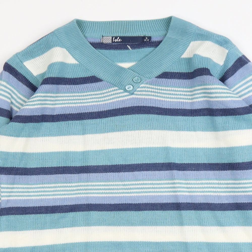 EWM Womens Multicoloured V-Neck Striped Acrylic Pullover Jumper Size 10