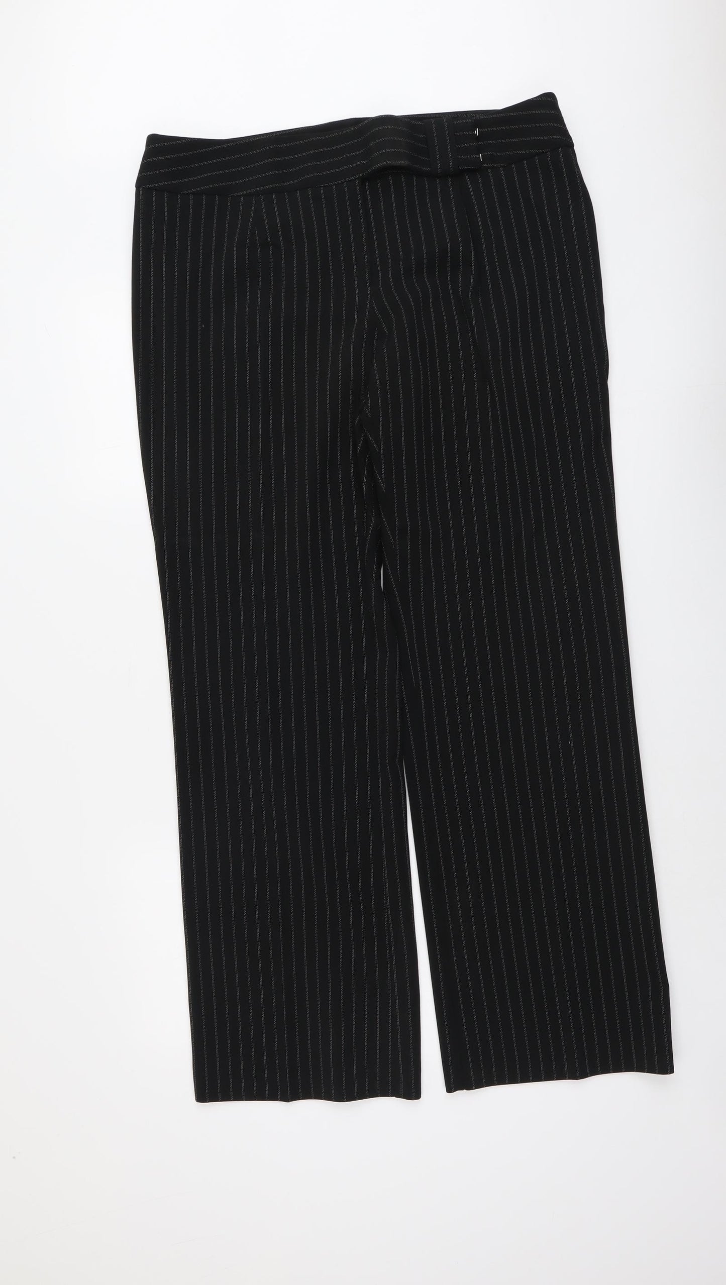 Klass Womens Black Striped Polyester Trousers Size 18 L31 in Regular Button
