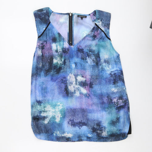 Warehouse Womens Blue Geometric Polyester Basic Tank Size M V-Neck