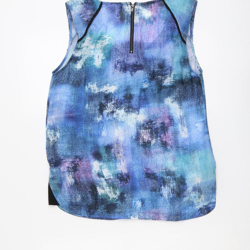Warehouse Womens Blue Geometric Polyester Basic Tank Size M V-Neck