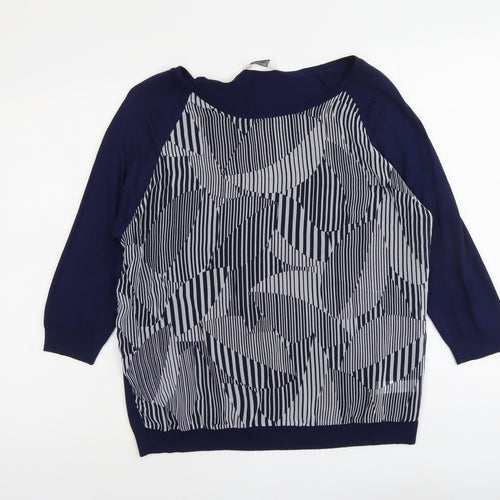 BHS Womens Blue Boat Neck Geometric Acrylic Pullover Jumper Size 14