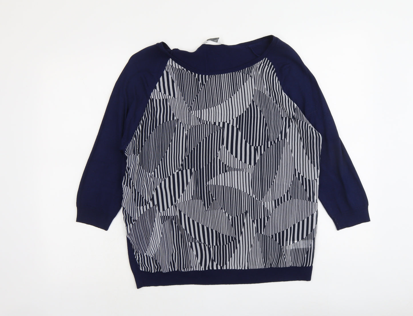 BHS Womens Blue Boat Neck Geometric Acrylic Pullover Jumper Size 14