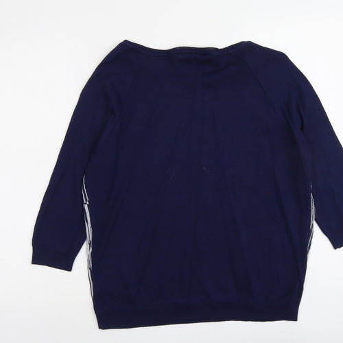 BHS Womens Blue Boat Neck Geometric Acrylic Pullover Jumper Size 14