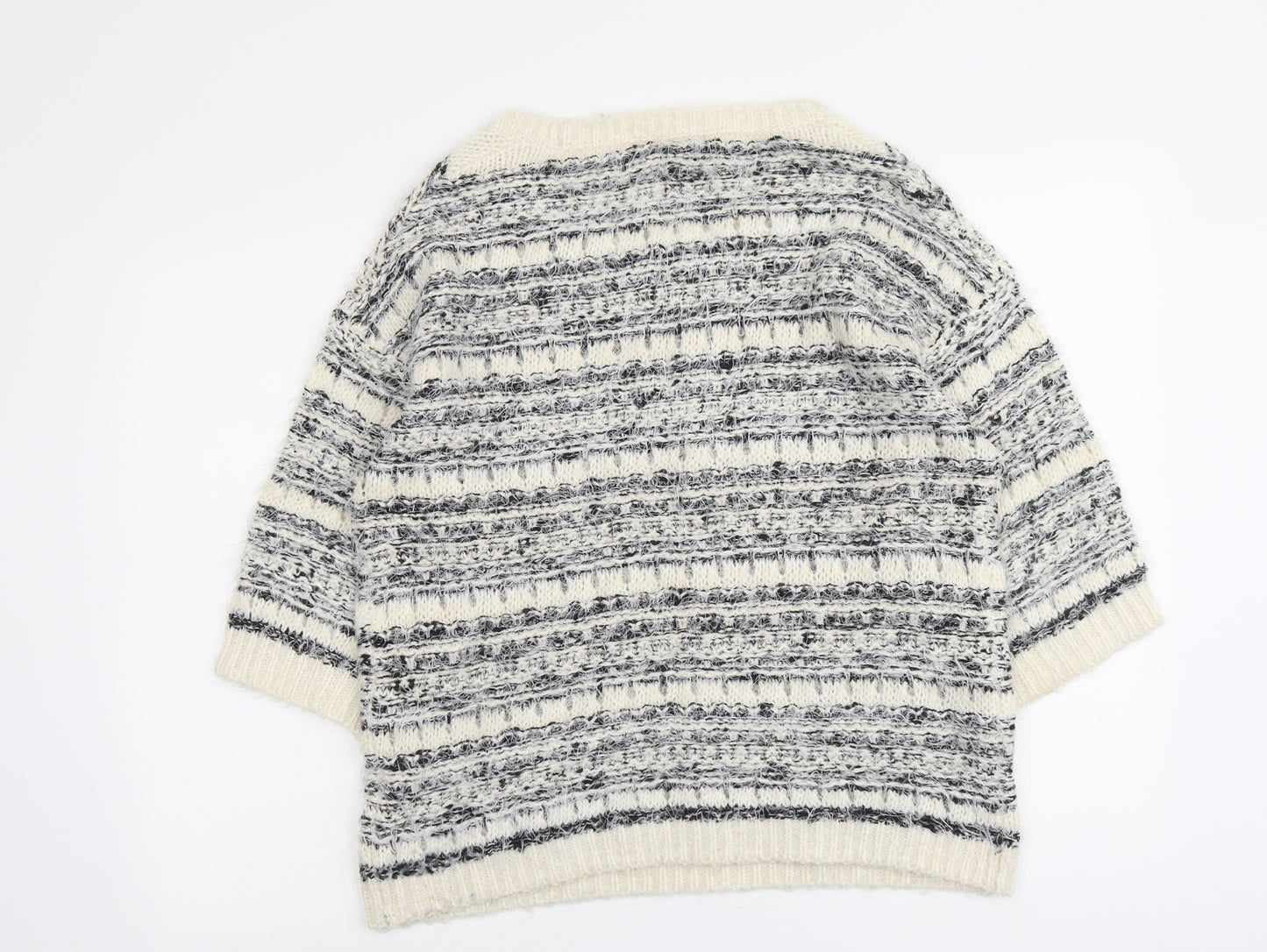 F&F Womens Beige Round Neck Geometric Acrylic Pullover Jumper Size 14