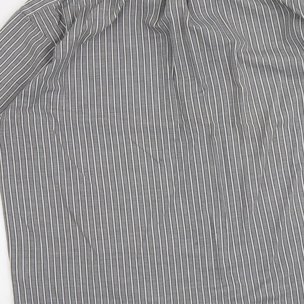 Rael Brook Mens Grey Striped Polyester Button-Up Size L Collared Button