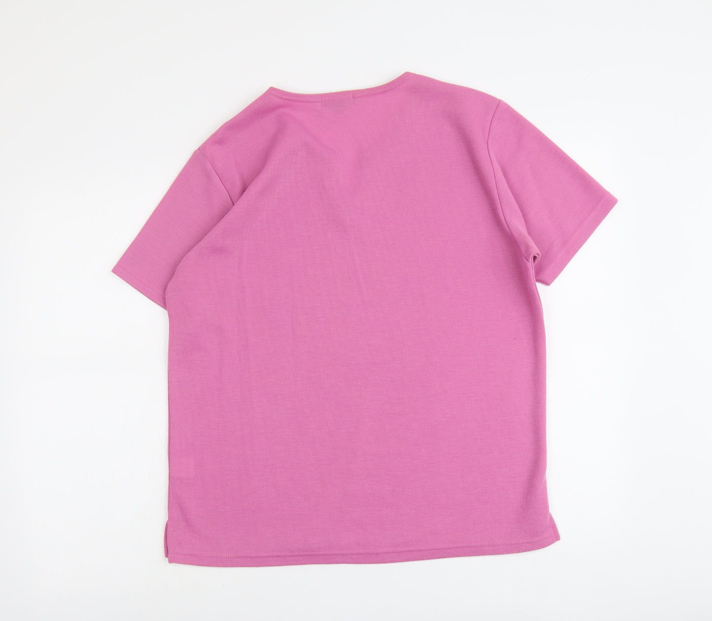 //Text... Womens Pink V-Neck Herringbone Polyester Pullover Jumper Size M