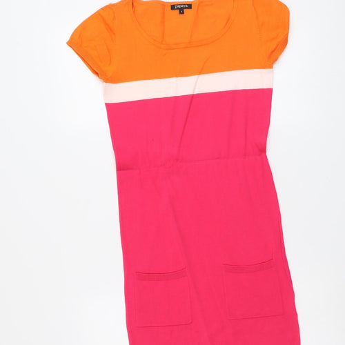 Papaya Womens Multicoloured Colourblock Cotton A-Line Size 8 Round Neck Pullover