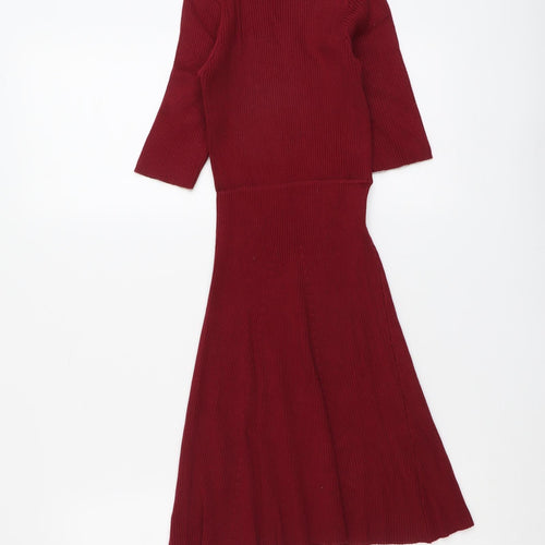 Bershka Womens Red Acrylic Fit & Flare Size S Round Neck Pullover