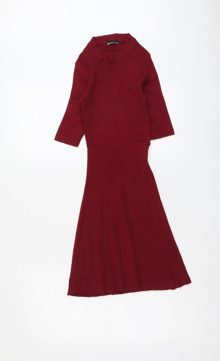 Bershka Womens Red Acrylic Fit & Flare Size S Round Neck Pullover