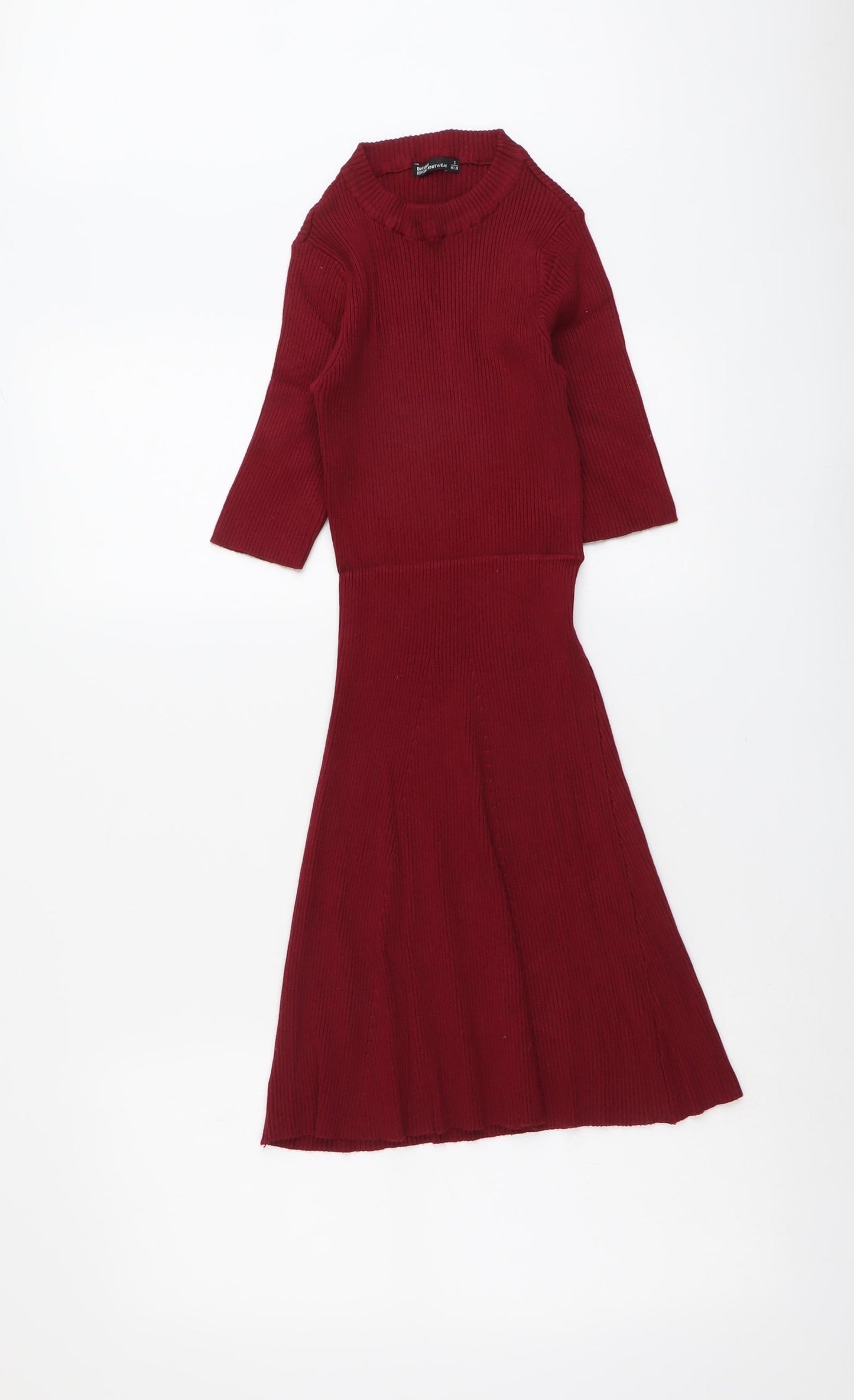 Bershka Womens Red Acrylic Fit & Flare Size S Round Neck Pullover