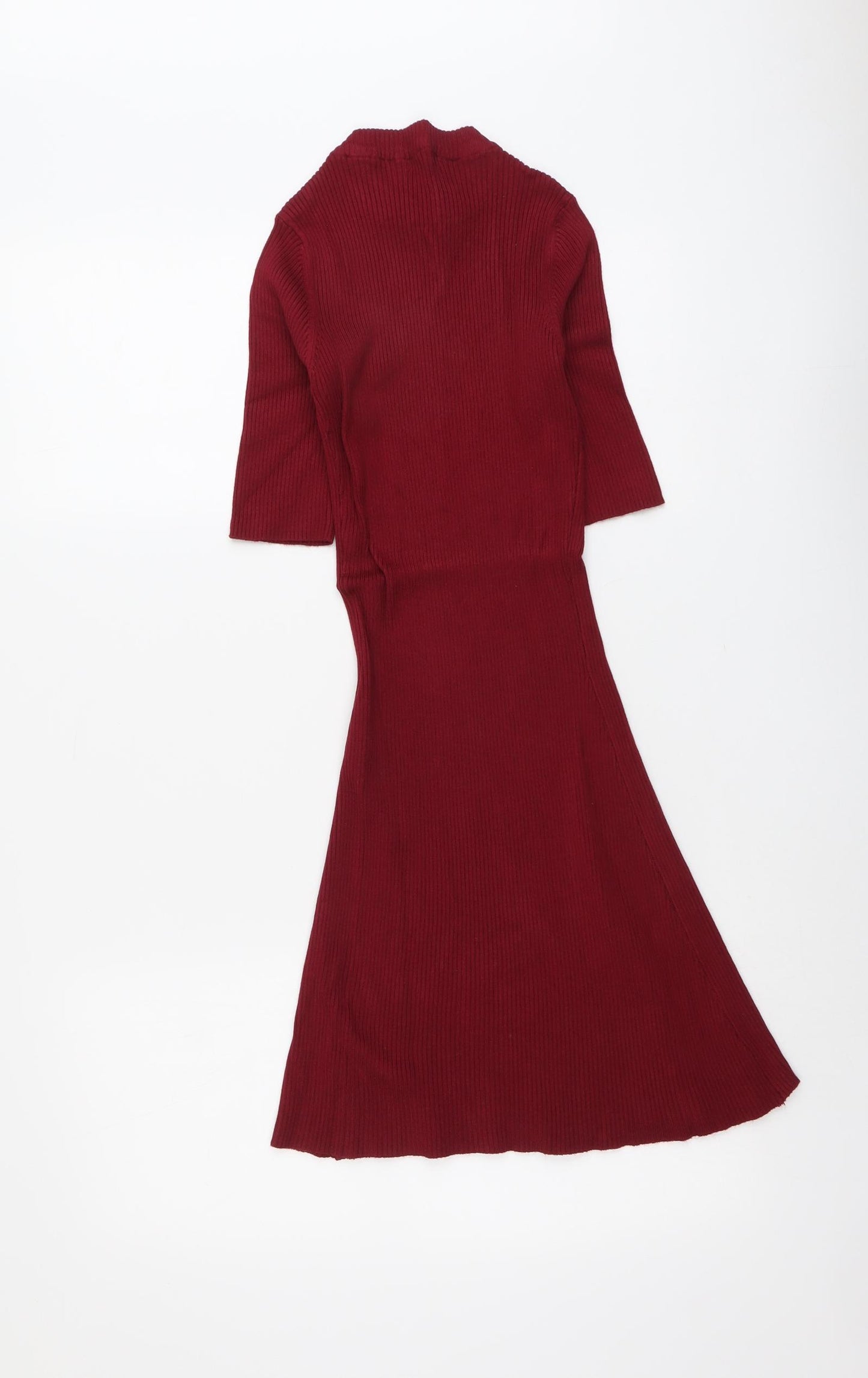 Bershka Womens Red Acrylic Fit & Flare Size S Round Neck Pullover