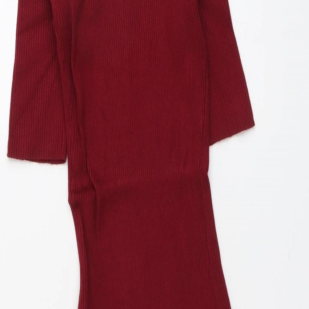 Bershka Womens Red Acrylic Fit & Flare Size S Round Neck Pullover