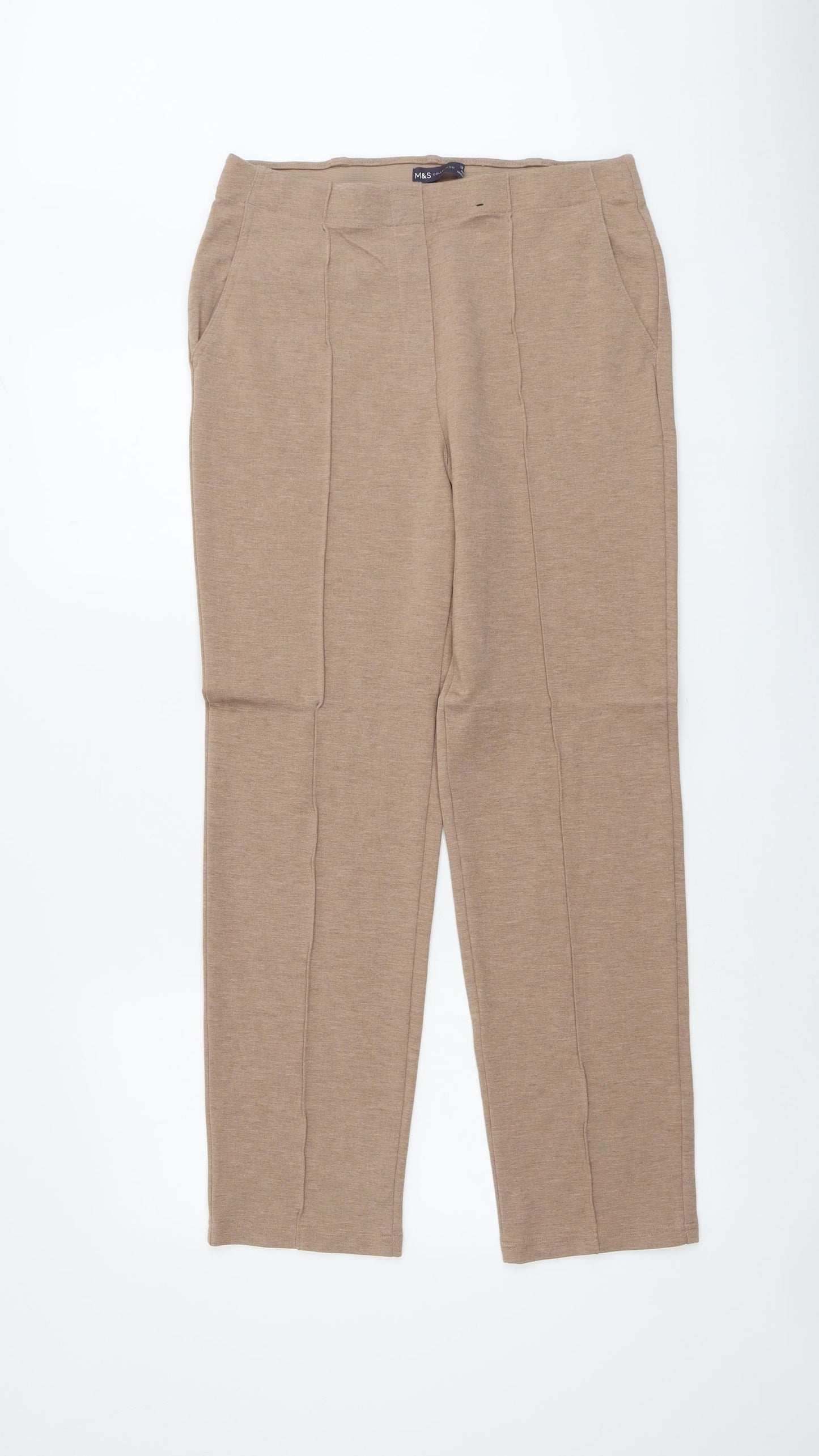 Marks and Spencer Womens Beige Viscose Trousers Size 12 L28 in Regular
