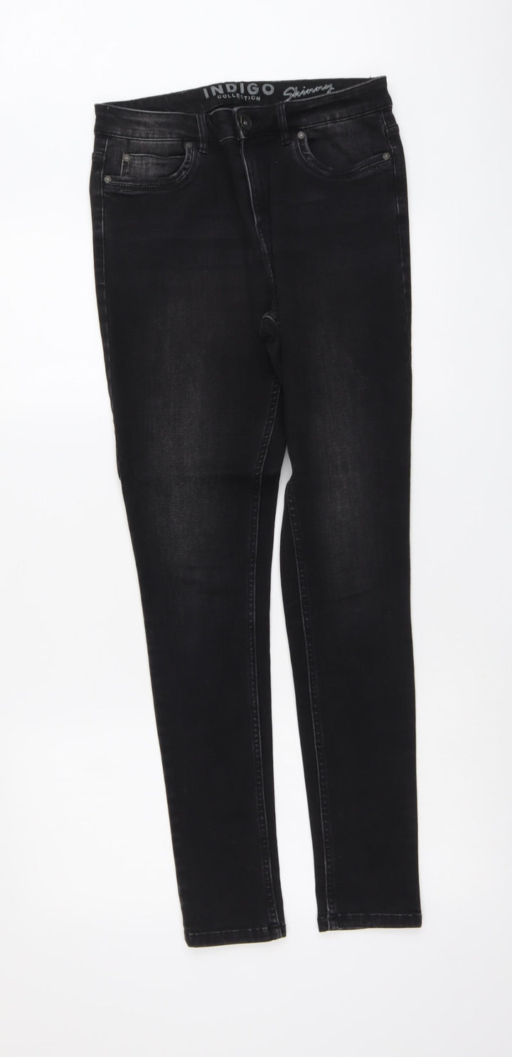 Marks and Spencer Womens Black Herringbone Cotton Skinny Jeans Size 10 L30 in Regular Button
