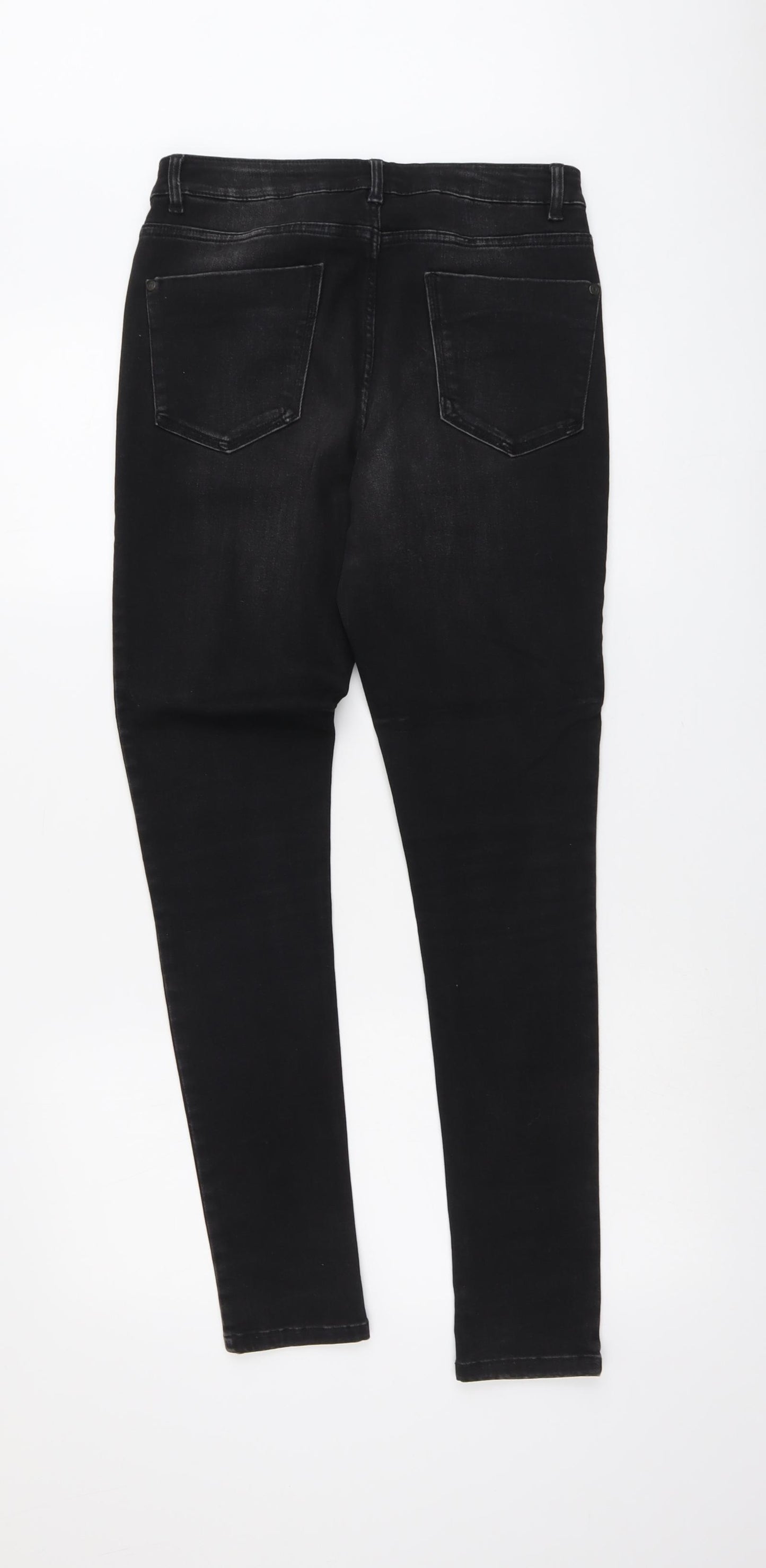 Marks and Spencer Womens Black Herringbone Cotton Skinny Jeans Size 10 L30 in Regular Button