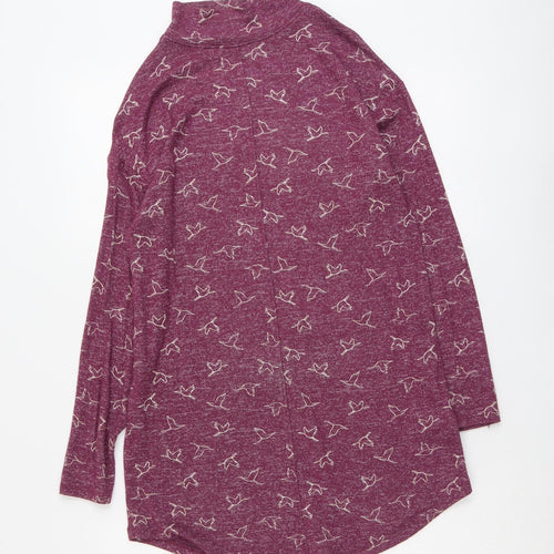 Marks and Spencer Womens Purple Geometric Viscose Tunic T-Shirt Size 8 Mock Neck - Birds