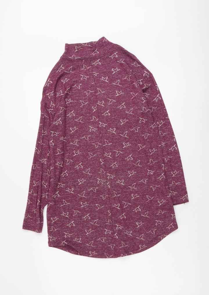 Marks and Spencer Womens Purple Geometric Viscose Tunic T-Shirt Size 8 Mock Neck - Birds