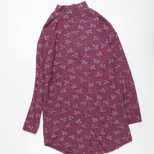 Marks and Spencer Womens Purple Geometric Viscose Tunic T-Shirt Size 8 Mock Neck - Birds