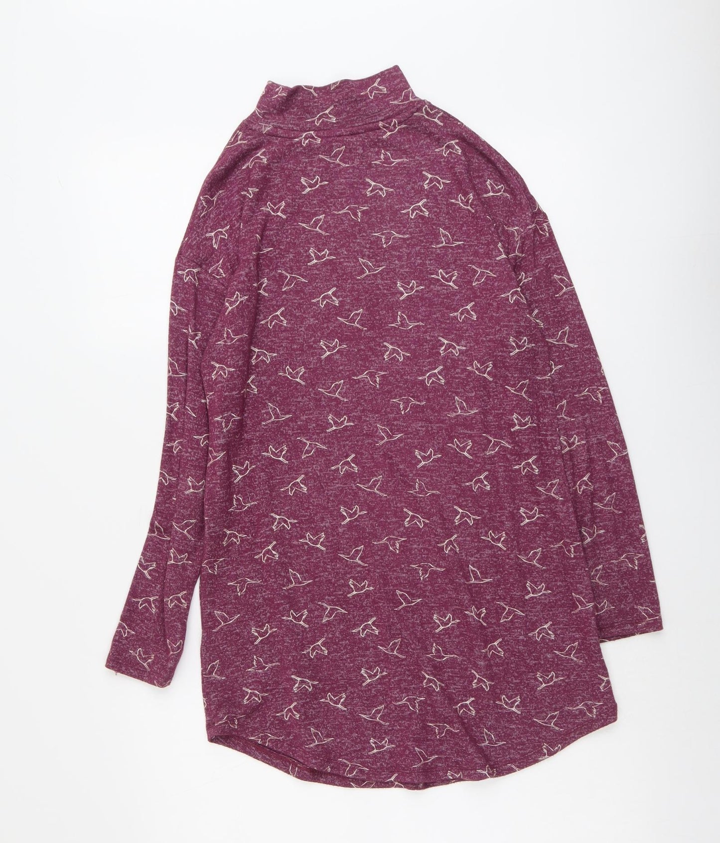 Marks and Spencer Womens Purple Geometric Viscose Tunic T-Shirt Size 8 Mock Neck - Birds