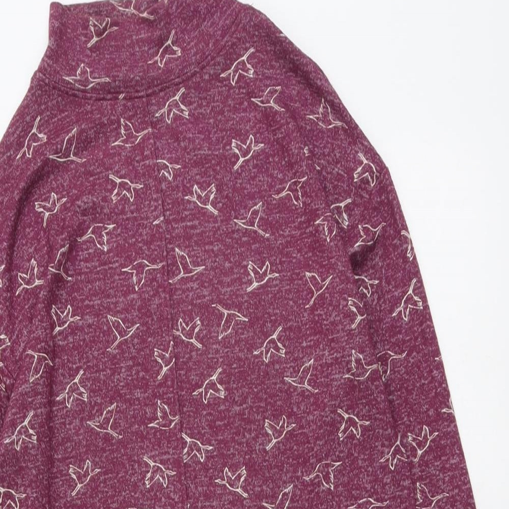 Marks and Spencer Womens Purple Geometric Viscose Tunic T-Shirt Size 8 Mock Neck - Birds