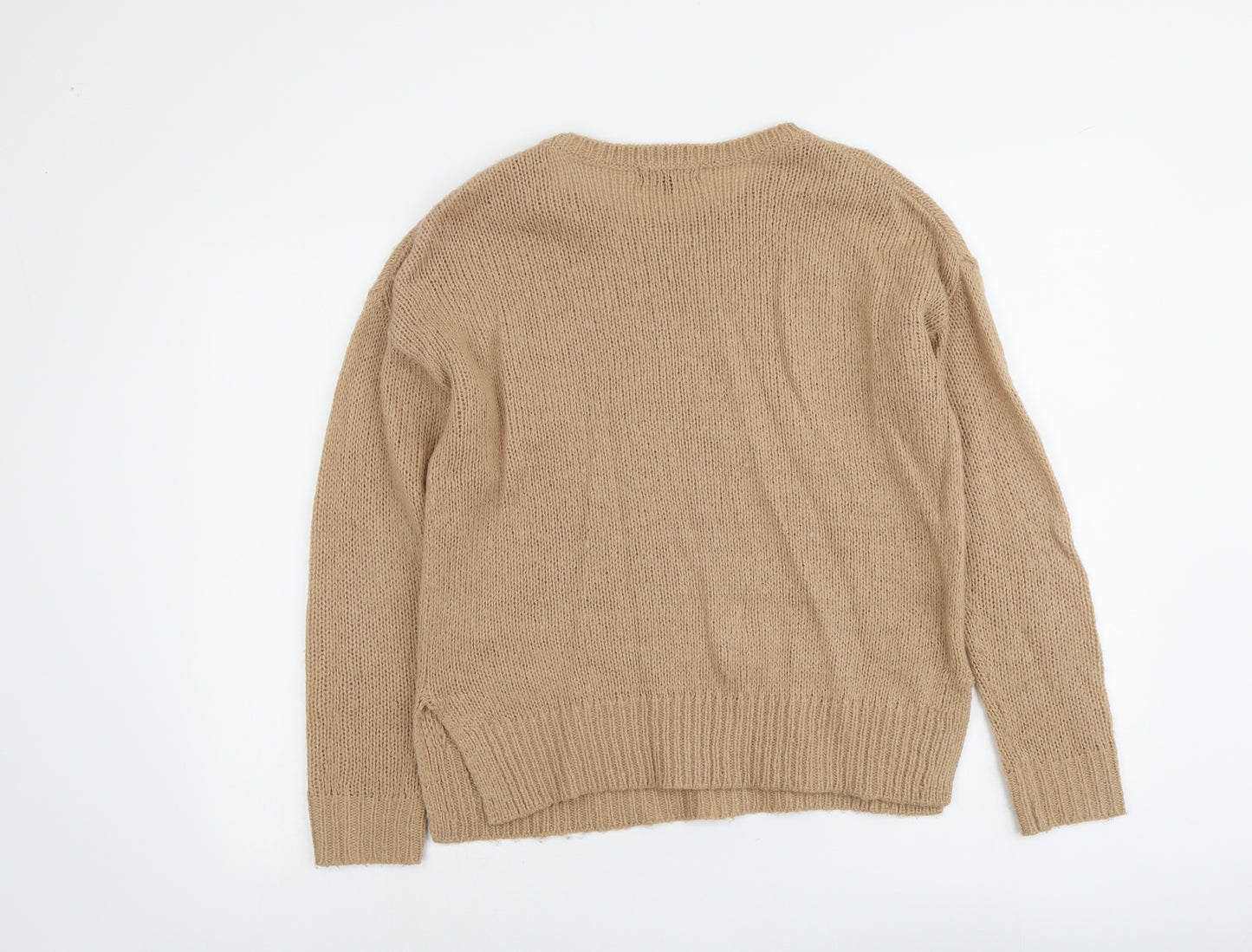 New Look Womens Beige Round Neck Acrylic Pullover Jumper Size S