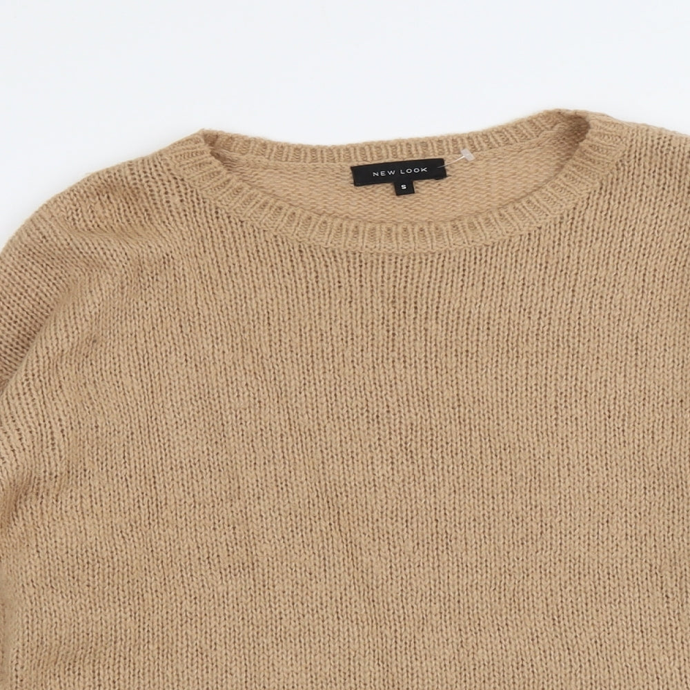 New Look Womens Beige Round Neck Acrylic Pullover Jumper Size S