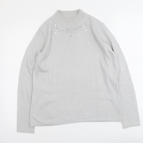 Bonmarché Womens Silver Round Neck Acrylic Pullover Jumper Size S
