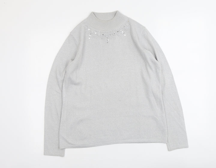 Bonmarché Womens Silver Round Neck Acrylic Pullover Jumper Size S