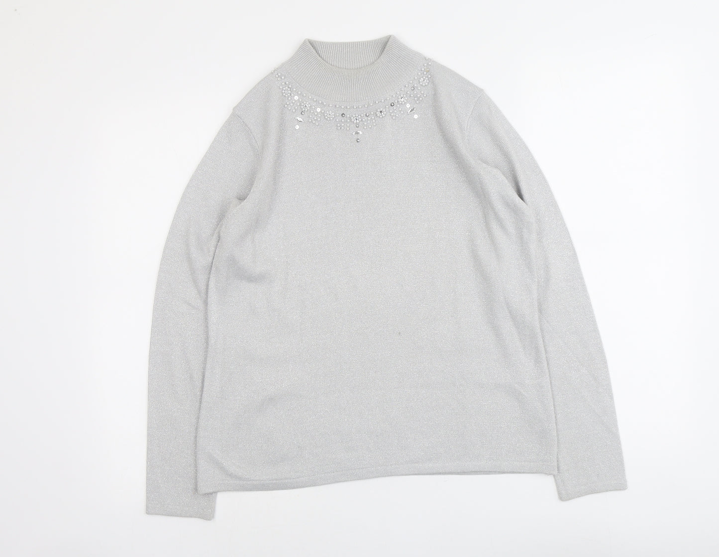 Bonmarché Womens Silver Round Neck Acrylic Pullover Jumper Size S