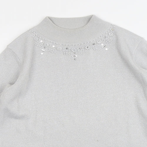 Bonmarché Womens Silver Round Neck Acrylic Pullover Jumper Size S