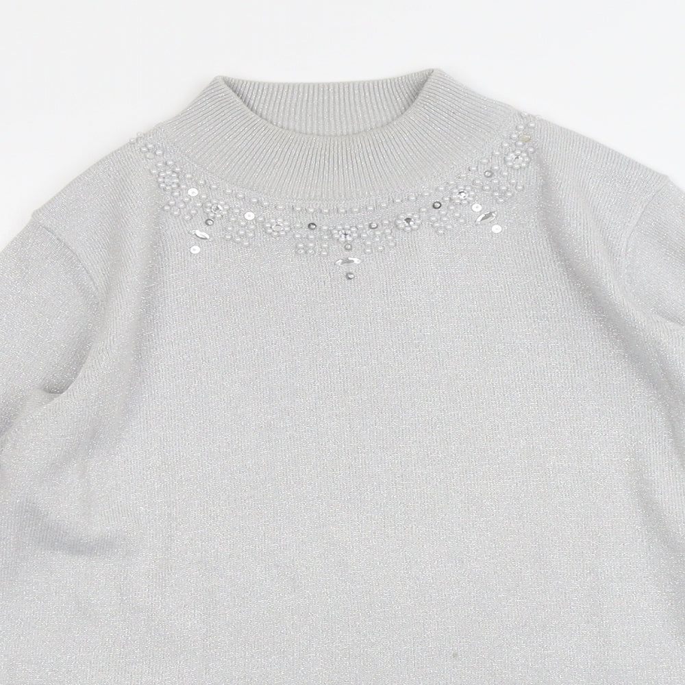 Bonmarché Womens Silver Round Neck Acrylic Pullover Jumper Size S