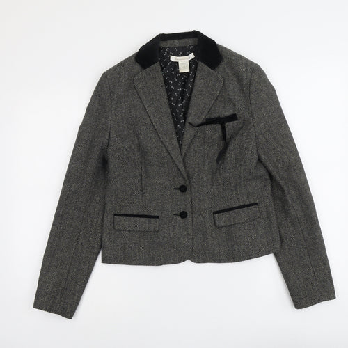 Mademoiselle Womens Grey Herringbone Polyester Jacket Blazer Size 10