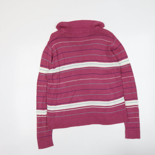 EWM Womens Purple Collared Striped Acrylic Pullover Jumper Size 14