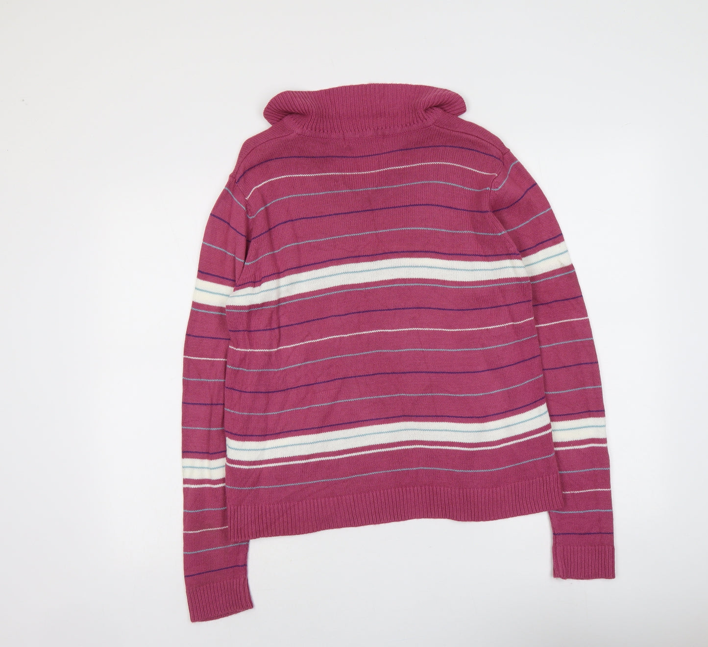 EWM Womens Purple Collared Striped Acrylic Pullover Jumper Size 14