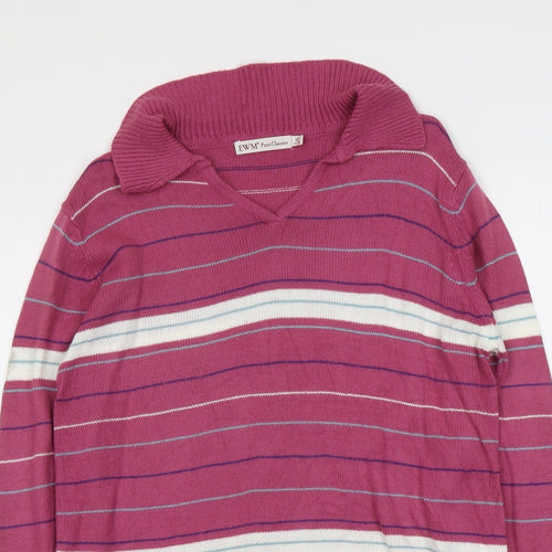 EWM Womens Purple Collared Striped Acrylic Pullover Jumper Size 14