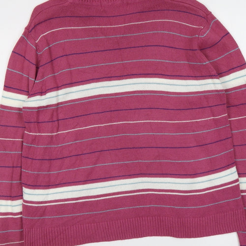EWM Womens Purple Collared Striped Acrylic Pullover Jumper Size 14