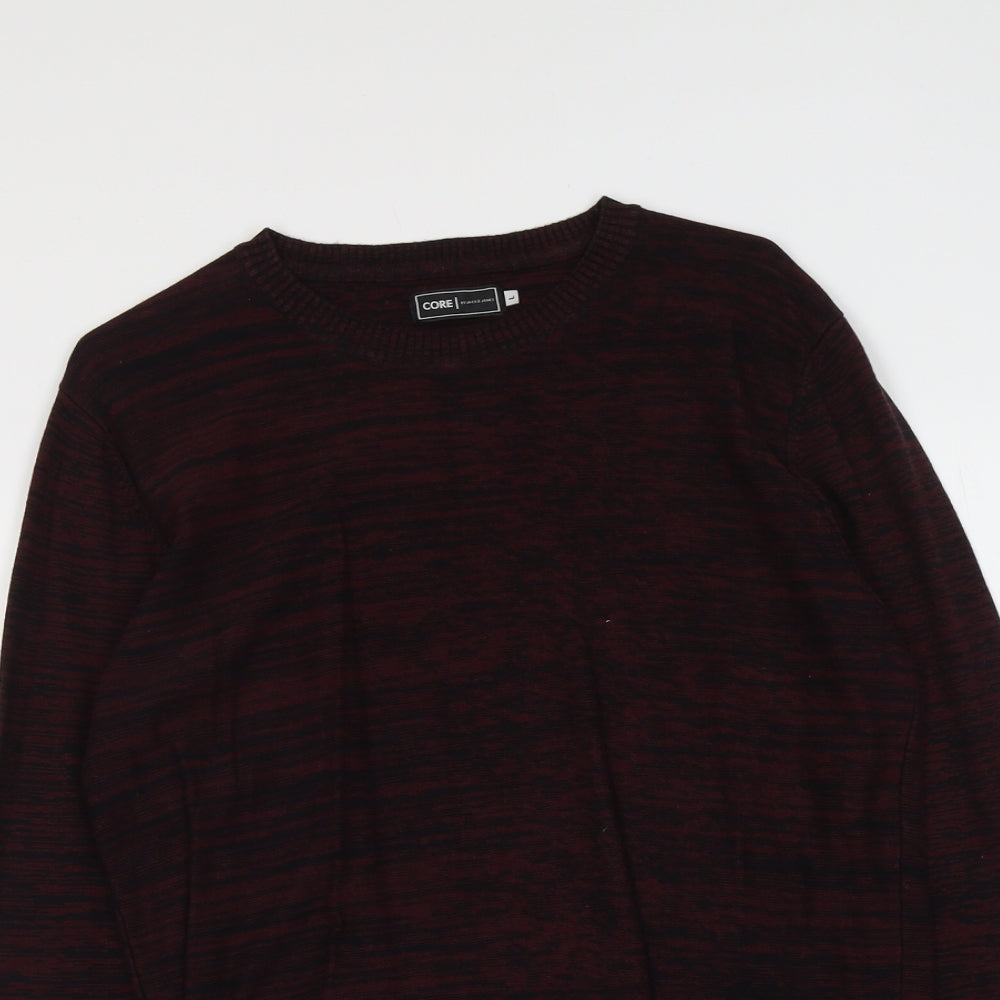JACK & JONES Mens Red Round Neck Cotton Pullover Jumper Size L Long Sleeve