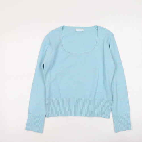 Liquid Womens Blue Square Neck Acrylic Pullover Jumper Size L